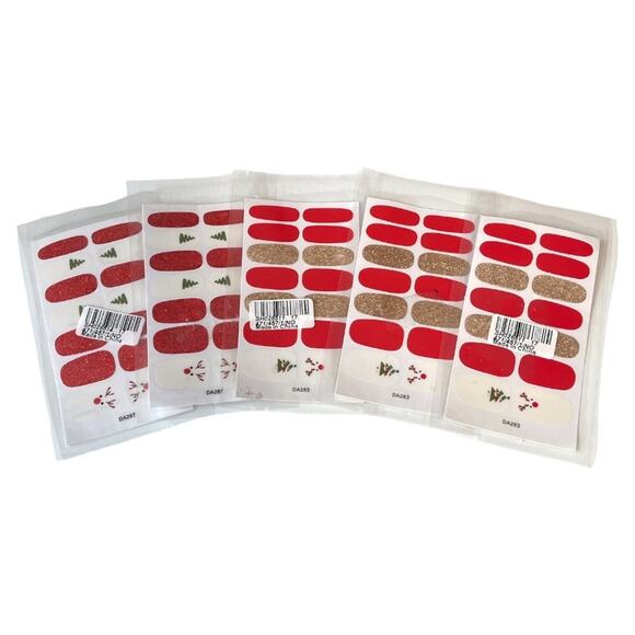 Christmas Nail Strips Reindeer Christmas Tree Glitter Red Gold 5 Packs - Picture 4 of 4